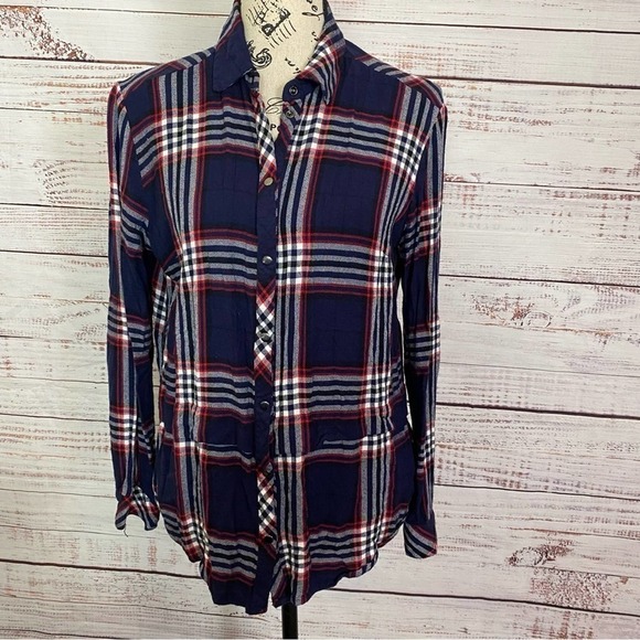 KUT from the KLOTH navy casual western button front Size XSmall flannel shirt - Picture 1 of 8